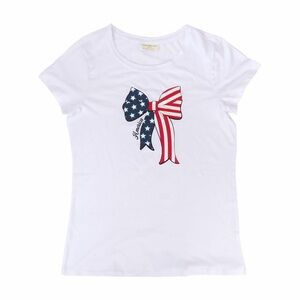 White Shirt with American Flag Bow Design